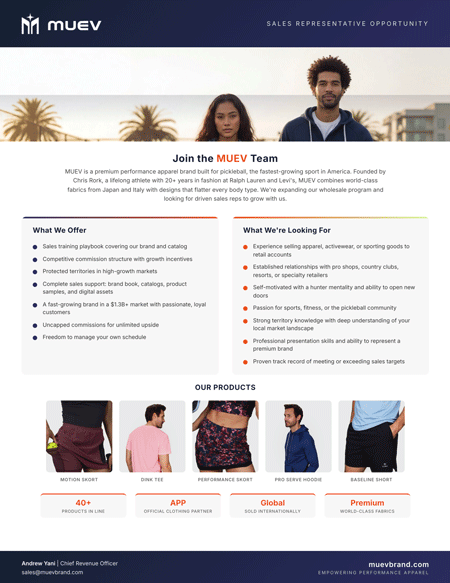 MUEV premium performance apparel brand for pickleball